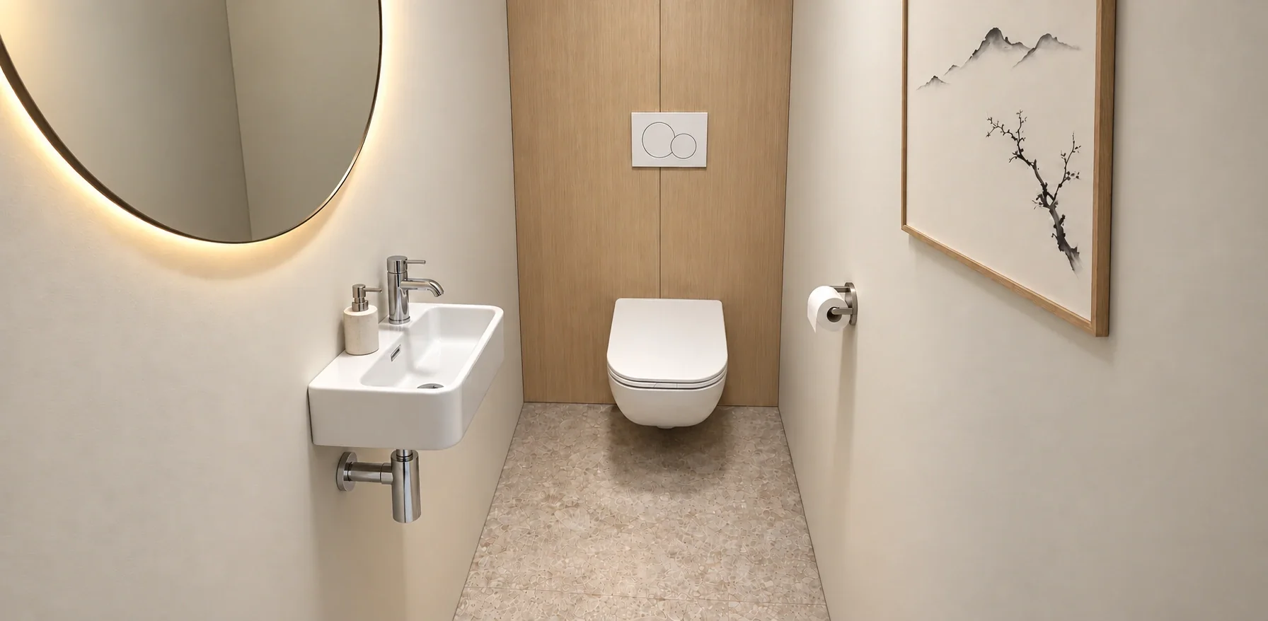 Zahn&auml;rzte am Augarten &ndash; Patienten-WC mit beleuchtetem Spiegel